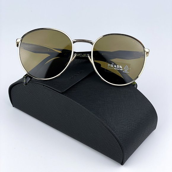 NEW Prada PR56ZS ZVN01T Gold Brown Oval Metal Unisex Sunglasses - Picture 2 of 12